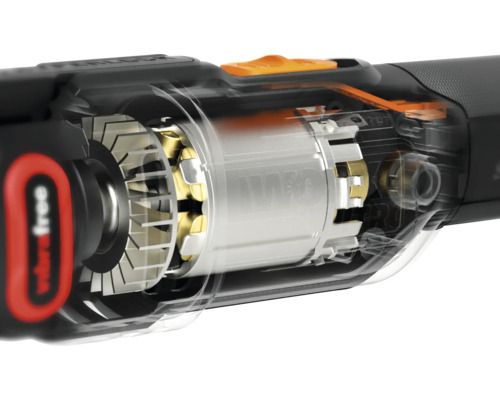 Vue intérieure d''un perforateur à batterie avec moteur visible et contrôle des vibrations