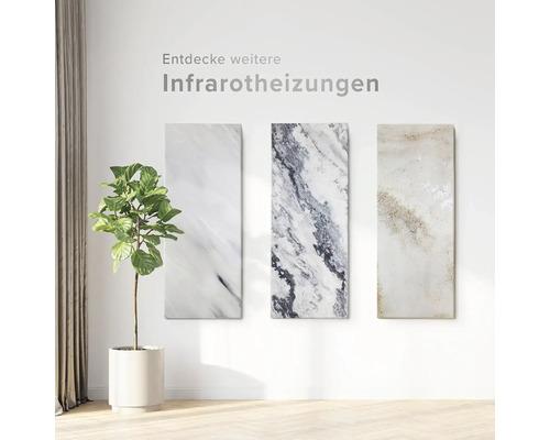 Trois chauffages infrarouges avec aspect marbre sur un mur