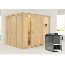 Sauna aus Holz mit Ofen und Steuerung