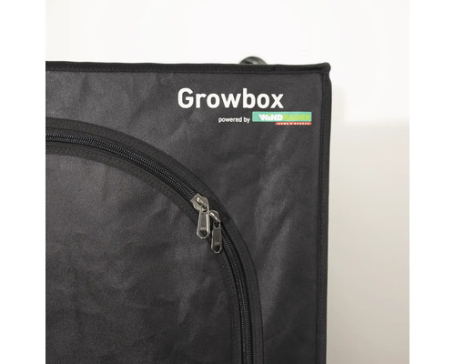 Detailansicht einer Growbox mit Reißverschluss