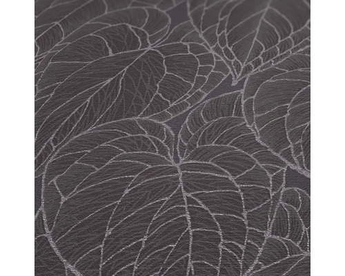 Gros plan d''un papier peint gris foncé avec motif de feuilles