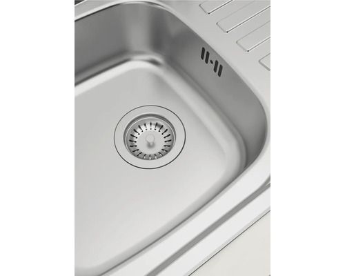 Edelstahlspüle mit Abfluss und Abtropffläche