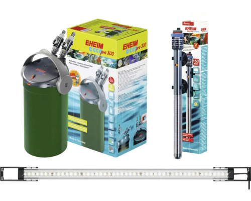 Filtre extérieur Eheim, thermoplongeur Eheim et lampe pour aquarium Eheim