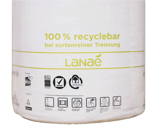 Verpackung mit dem Hinweis, dass das Produkt zu 100 Prozent recyclebar ist, wenn es sortenrein getrennt wird.