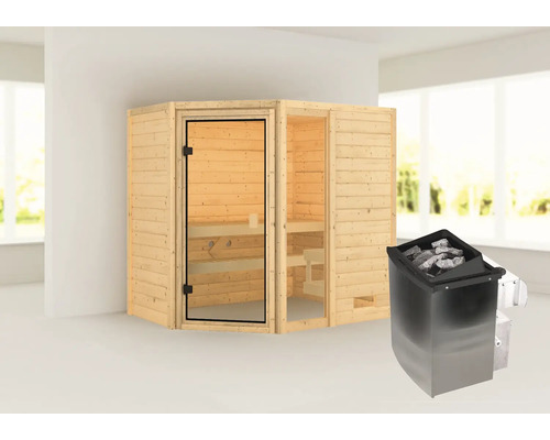 Sauna avec poêle de sauna en bois et métal