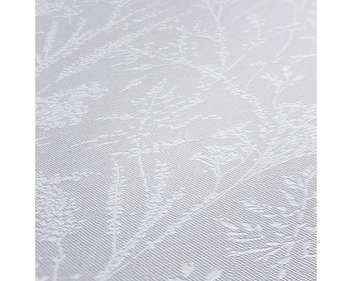 Nahaufnahme einer weißen Tapete mit floralem Muster.