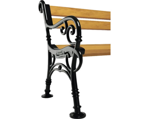 Gartenbank mit Holzlatten und schwarzem Metallgestell