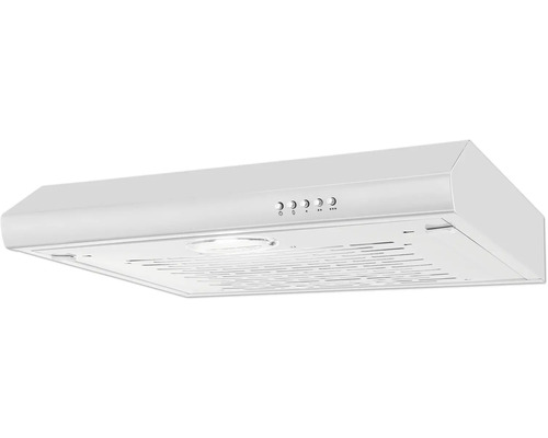 Hotte de cuisine blanche avec commandes et éclairage.