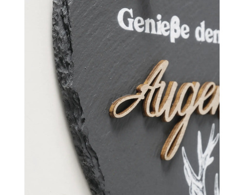 Plaque décorative en ardoise avec inscription en bois et motif de cerf