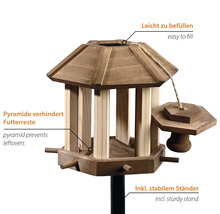 Mangeoire à oiseaux en bois avec support stable