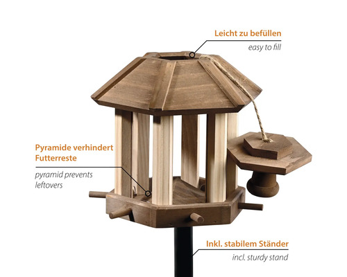 Mangeoire à oiseaux en bois avec support stable
