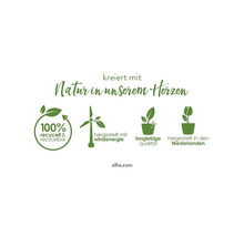 Elho Nachhaltigkeitsmerkmale: 100 Prozent recyceltes Material, hergestellt mit Windenergie, langlebige Qualität, hergestellt in den Niederlanden