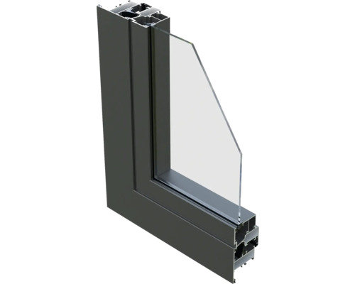 Schnittansicht eines Fensters mit Aluminiumrahmen und Glas