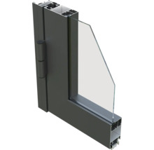 Vue de profil d''une fenêtre en aluminium avec ferrures