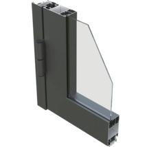 Section transversale d''une fenêtre en aluminium avec verre et ferrures