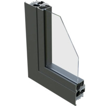 Coupe transversale d''une fenêtre en aluminium gris avec verre