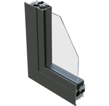 Coupe transversale d''une fenêtre avec cadre en aluminium et verre