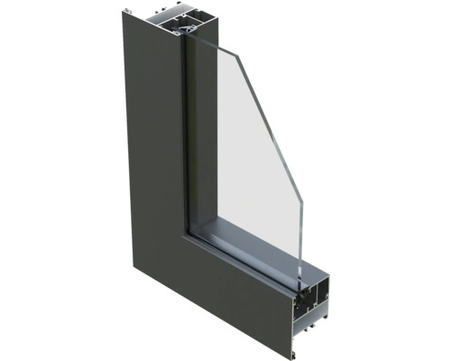 Querschnitt eines Fensterrahmens aus Aluminium mit Glas