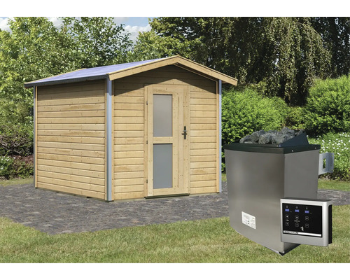 Sauna en bois avec poêle et commande