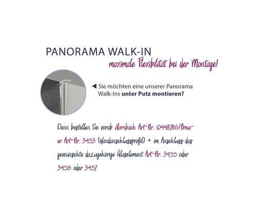 Panorama Walk-In Dusche mit maximaler Flexibilität bei der Montage.