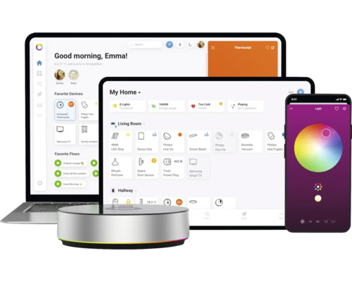 Commande Smart Home sur ordinateur portable, tablette et smartphone