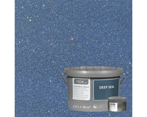 Seau Style Color Colorful Walls peinture teintée pour murs Deep Sea avec paillettes multicolores
