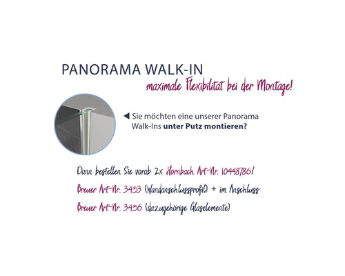 Panorama Walk-In Duschkabine mit Montagehinweis