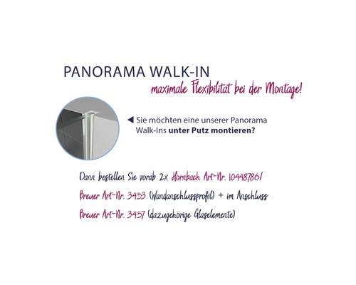 Informationen zur Panorama Walk-In Dusche mit maximaler Flexibilität bei der Montage.