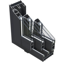 Schnittansicht eines Fensters mit Dreifachverglasung und Aluminiumrahmen