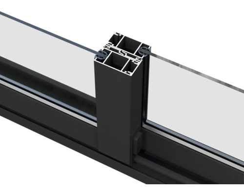 Vue détaillée d''un profil de fenêtre coulissante noire avec verre