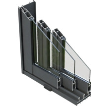 Querschnitt eines Fensters mit Dreifachverglasung