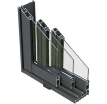 Querschnitt eines Aluminiumfensters mit Mehrfachverglasung