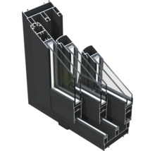 Schnittansicht eines Fensterrahmens mit Dreifachverglasung