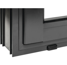 Detailansicht eines grauen Schiebefensters