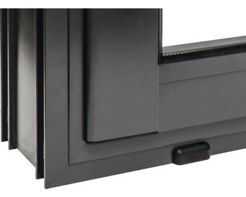 Detailansicht eines grauen Schiebefensters