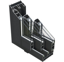 Vue en coupe d''une fenêtre à triple vitrage avec cadre en aluminium