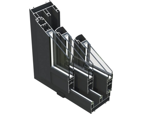 Vue en coupe d''une fenêtre à triple vitrage avec cadre en aluminium