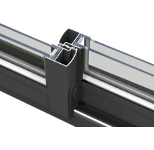 Vue en coupe d''un cadre de porte coulissante en aluminium avec remplissage en verre