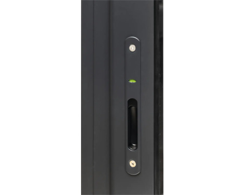 Vue détaillée d''une porte coulissante avec poignée, niveau à bulle et serrure