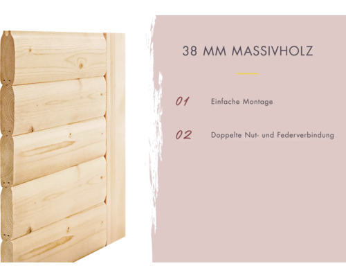 38 mm Massivholz mit einfacher Montage und doppelter Nut- und Federverbindung
