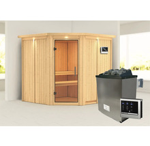 Holzsauna mit Glastür, Steuerung und Saunaofen