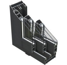 Schnittansicht eines Fensters mit Dreifachverglasung und Aluminiumrahmen