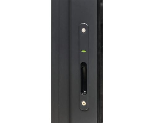 Detailansicht einer Schiebetür mit integrierter Griffleiste und Libelle zur Ausrichtung