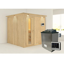 Holzsauna mit Saunaofen, Saunasteinen und digitalem Bedienfeld