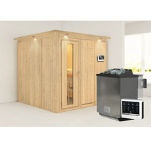 Innenraumsauna aus Holz mit Saunaofen und Steuerung