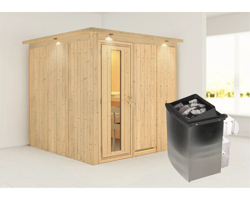 Sauna en bois avec poêle et pierres de sauna pour l''intérieur