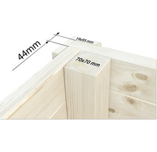 Vue détaillée d''un mur en bois avec les dimensions 44, 19 x 95 et 70 x 70 millimètres