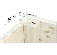 Vue détaillée d''un coin en bois avec les dimensions 44 mm, 19 x 95 mm et 70 x 70 mm