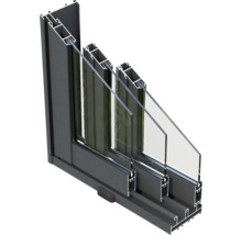 Schnittansicht eines Fensters mit Rahmen und Glas