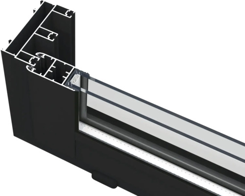Profilansicht eines Fensterrahmens aus Aluminium mit Glas
